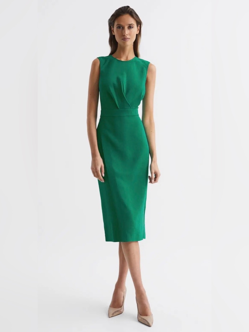 NWT Reiss Layla Draped Wrap Bodycon Dress Emerald Green Size 4